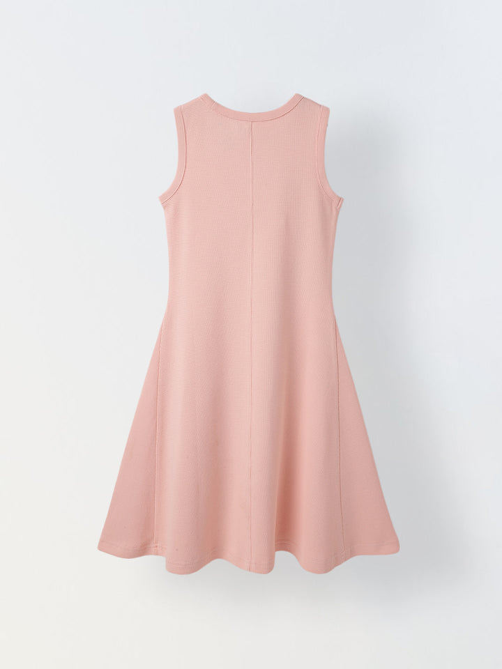 Girls Pink Cotton Round Neck A-line Dress