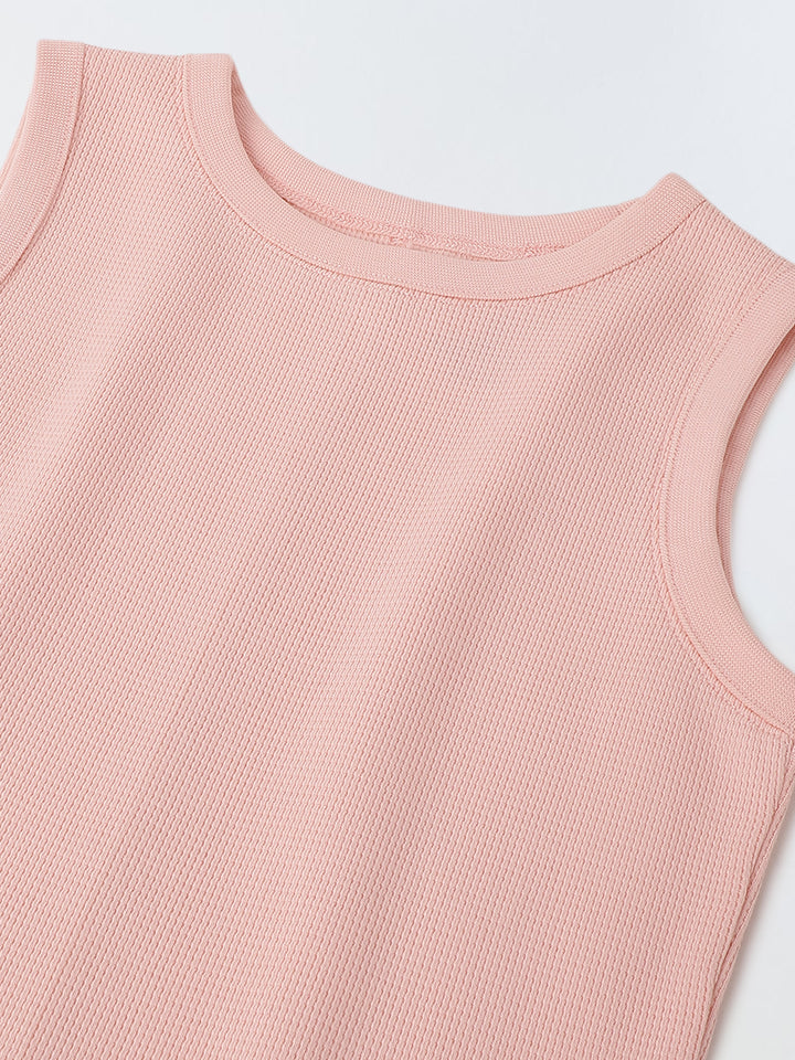 Girls Pink Cotton Round Neck A-line Dress