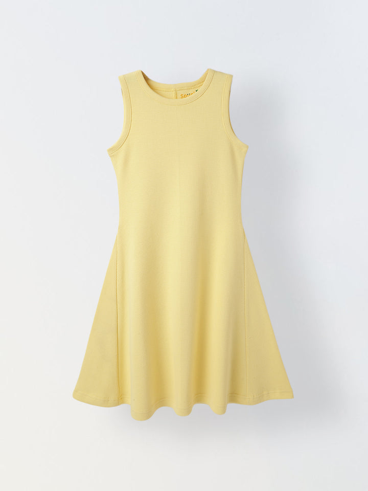Girls Yellow Cotton Round Neck A-line Dress