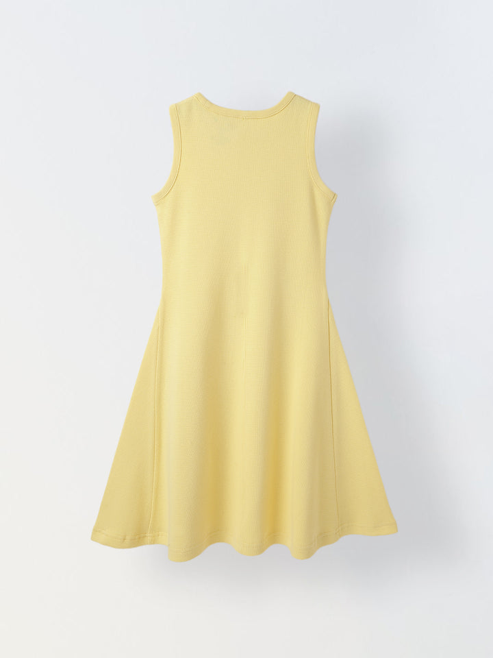 Girls Yellow Cotton Round Neck A-line Dress