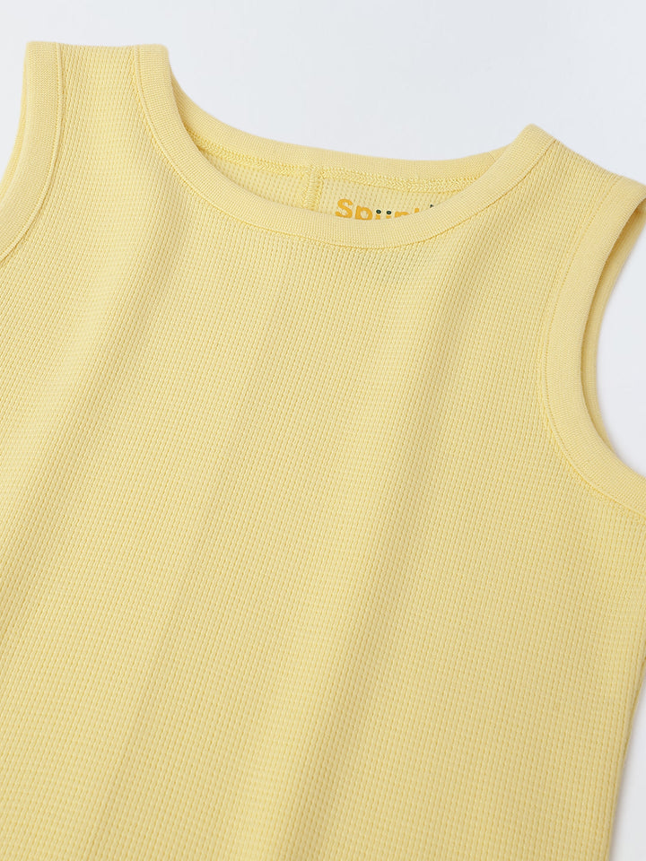 Girls Yellow Cotton Round Neck A-line Dress