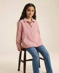Girls Pink Rib Texture Corduroy Jacket with Dual Packet