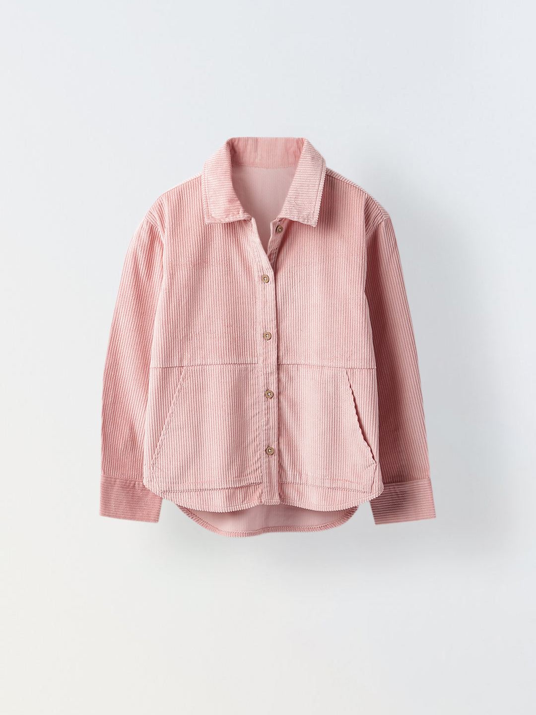 Girls Pink Rib Texture Corduroy Jacket with Dual Packet