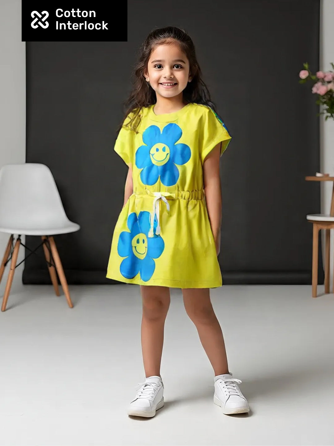 Flower-printed yellow girls Playsuit