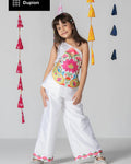 Girls One shoulder embellished top with flared pant