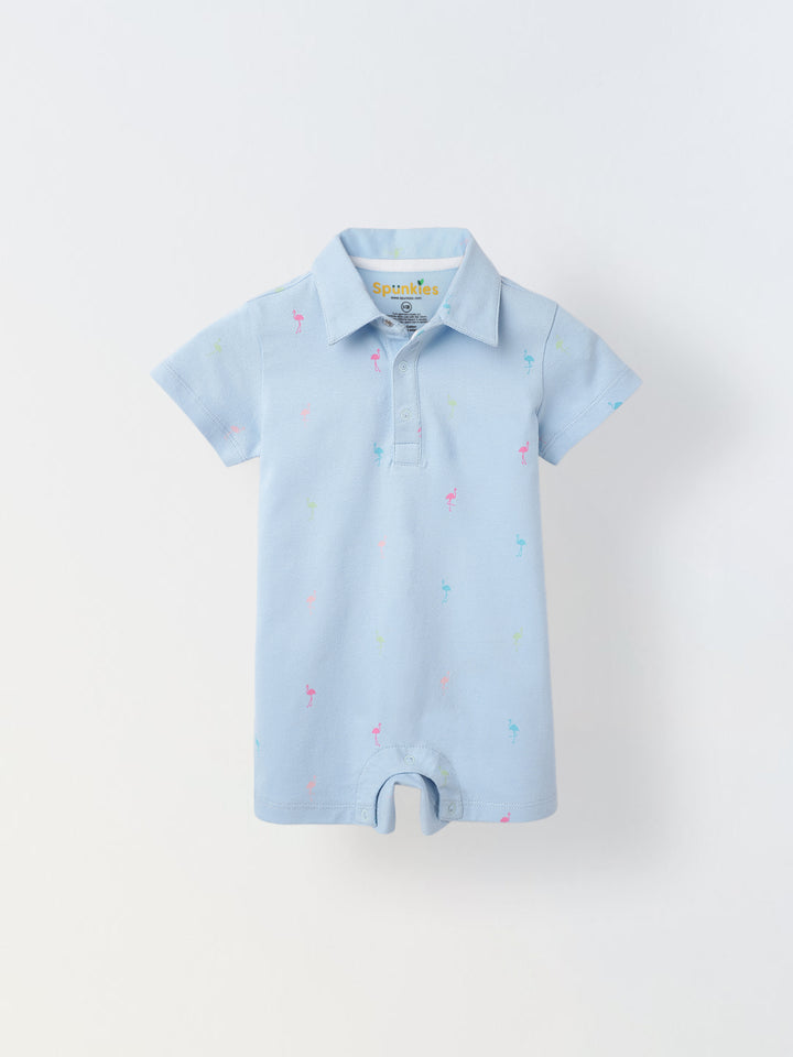 Infant Sky Blue Cotton Collar Neck Romper