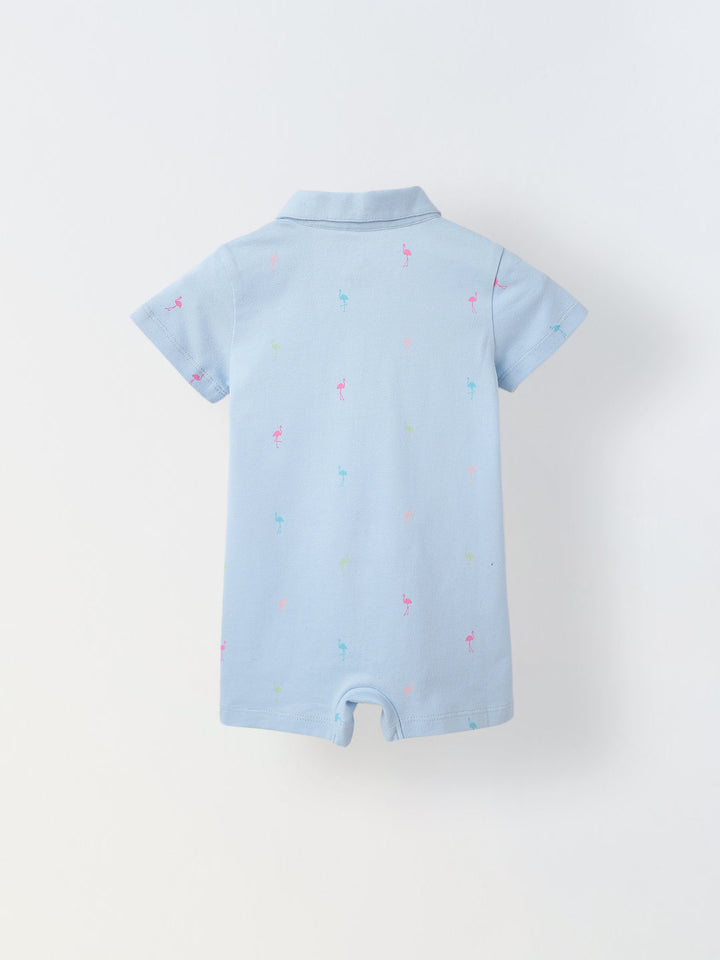 Infant Sky Blue Cotton Collar Neck Romper