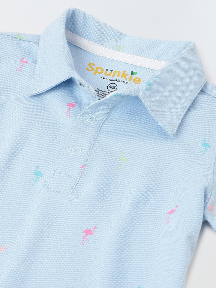 Infant Sky Blue Cotton Collar Neck Romper