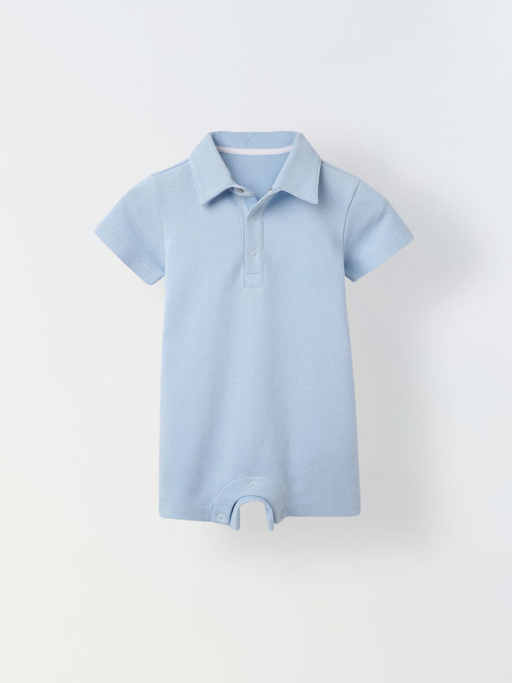 Infant Blue Cotton Collar Neck Collar Romper