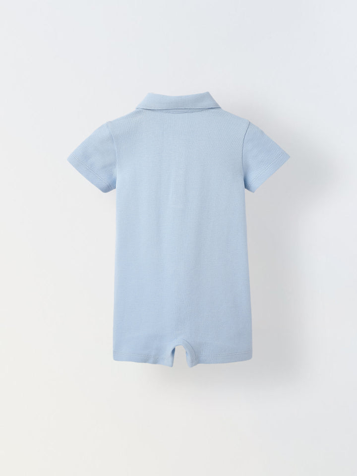 Infant Blue Cotton Collar Neck Collar Romper