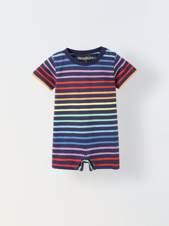 Infant Multicolour Stripe Cotton Round Neck Romper
