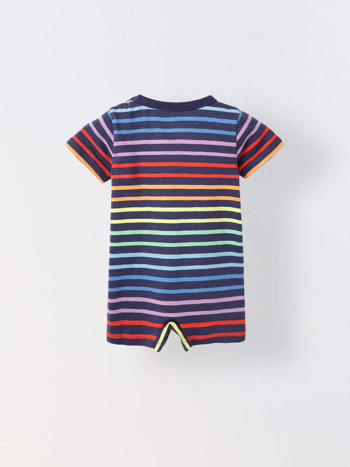 Infant Multicolour Stripe Cotton Round Neck Romper