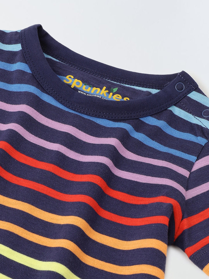 Infant Multicolour Stripe Cotton Round Neck Romper