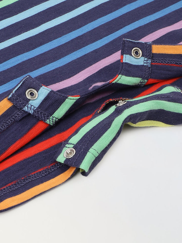 Infant Multicolour Stripe Cotton Round Neck Romper