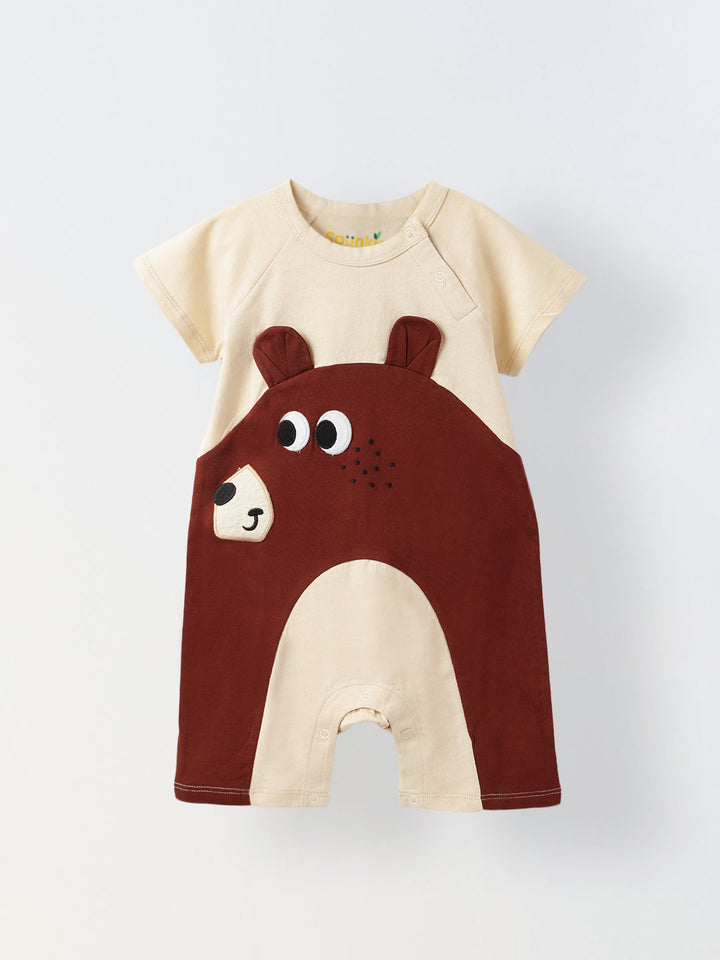 Infant Brown Cream Cotton Romper