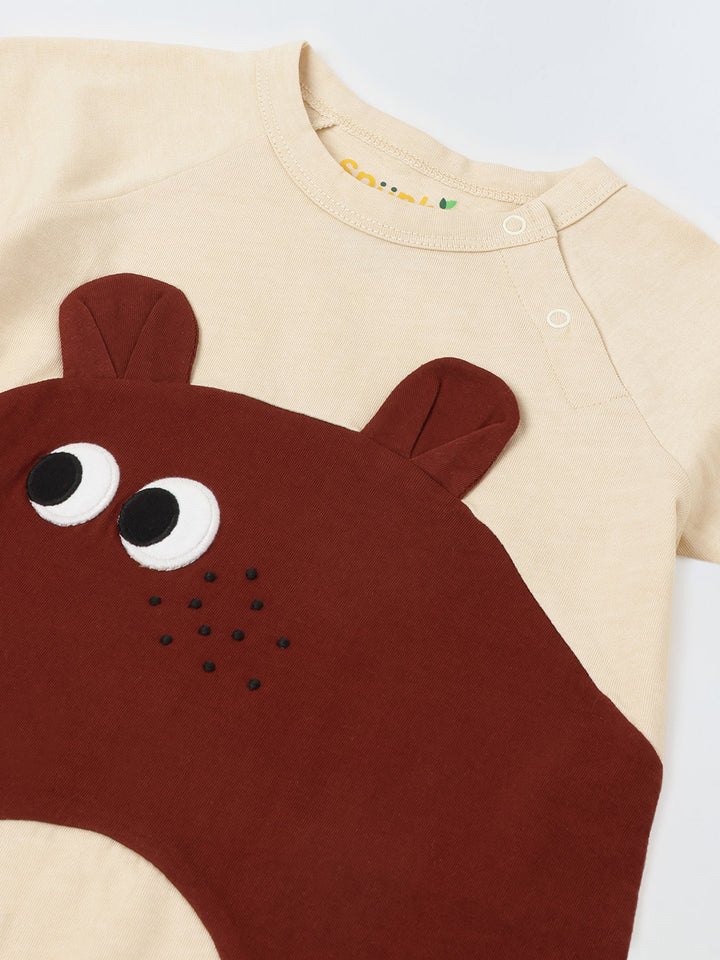 Infant Brown Cream Cotton Romper