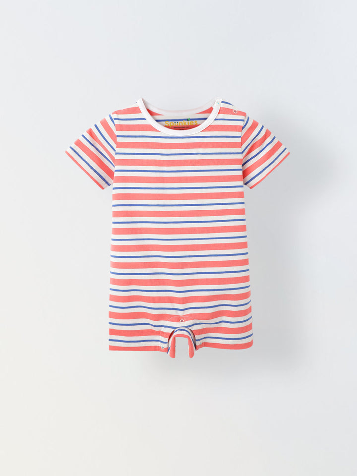 Infant Multicolour Stripe Cotton Round Neck Romper