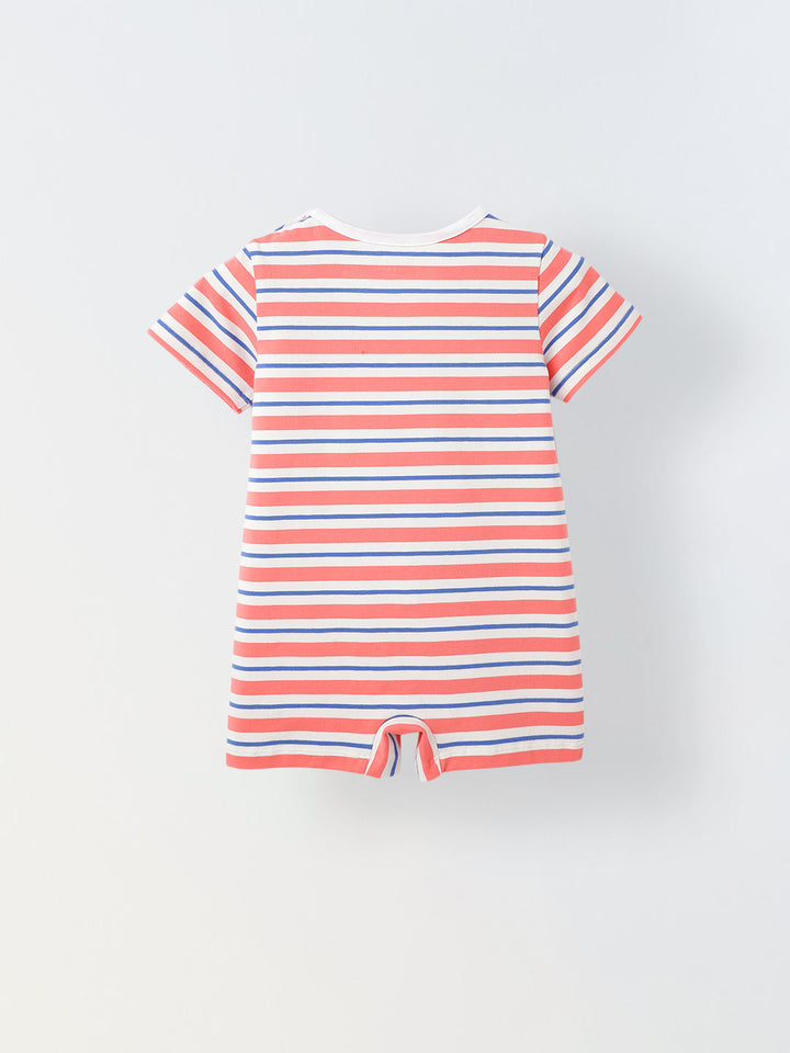 Infant Multicolour Stripe Cotton Round Neck Romper