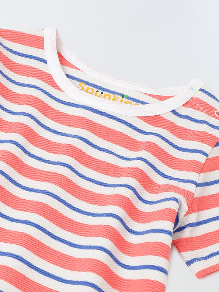 Infant Multicolour Stripe Cotton Round Neck Romper