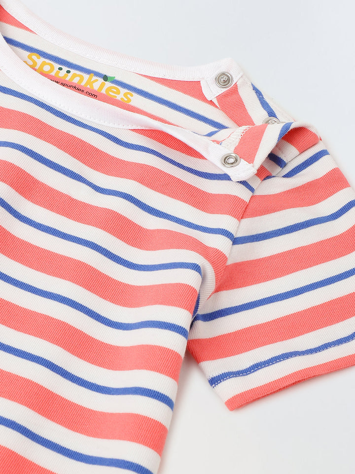 Infant Multicolour Stripe Cotton Round Neck Romper