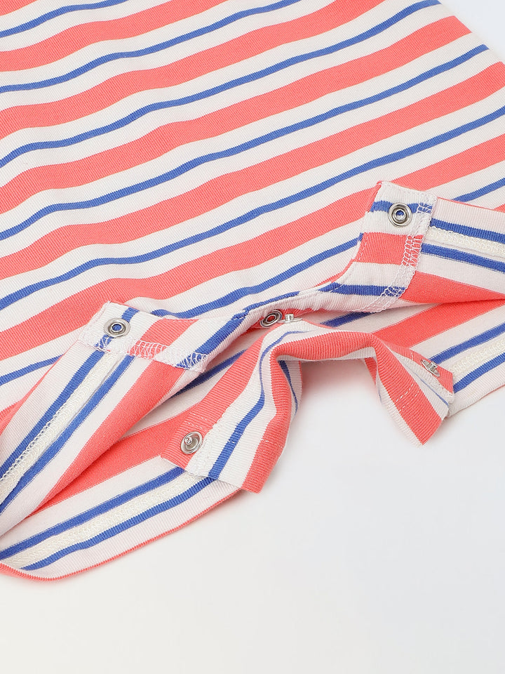 Infant Multicolour Stripe Cotton Round Neck Romper