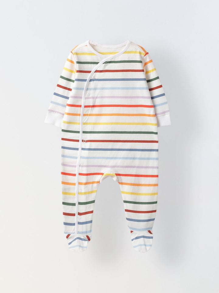 Pack of 2 Infant Cotton White/Purple Striped  Full Body Romper