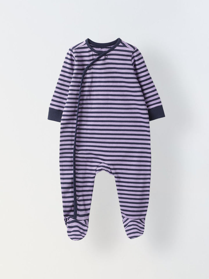 Pack of 2 Infant Cotton White/Purple Striped  Full Body Romper