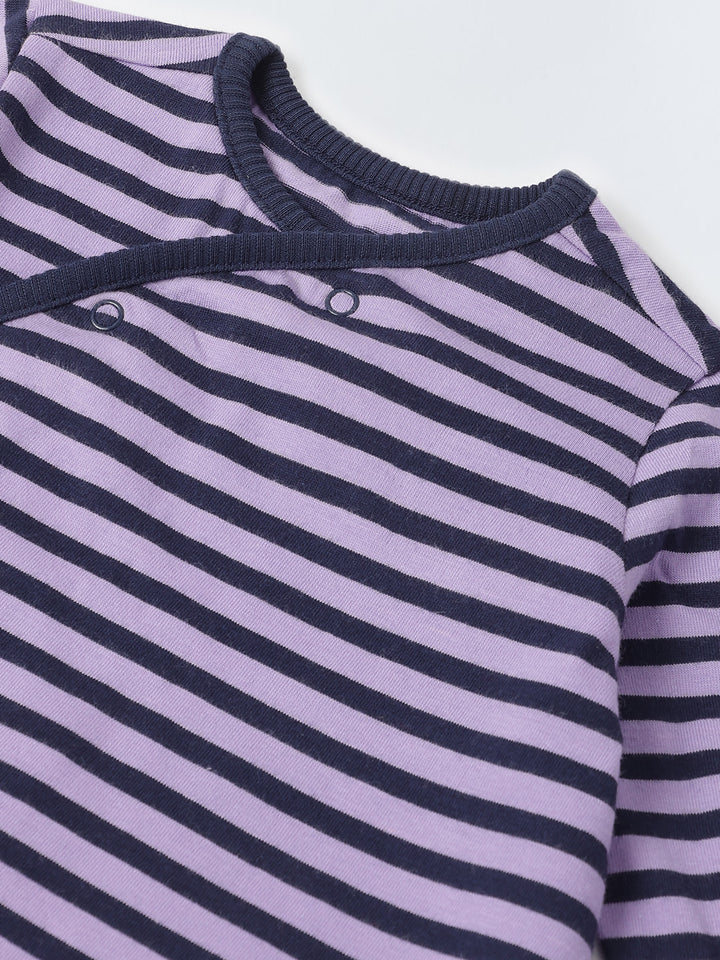 Infant Cotton Purple Full Body Striped Romper