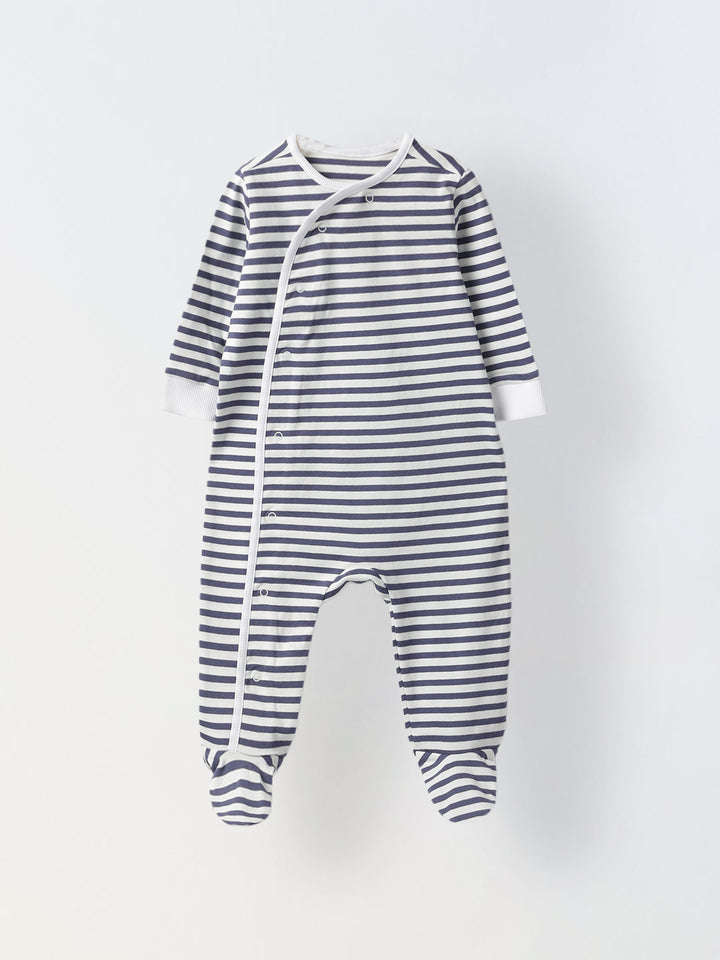 Infant Cotton White Full Body Striped Romper