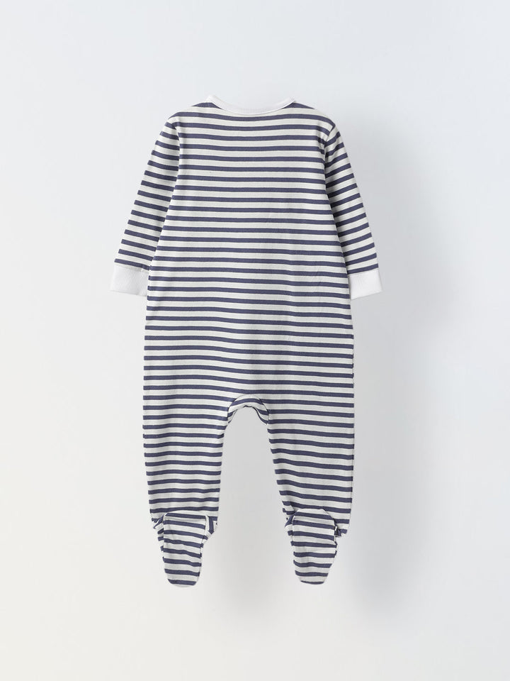 Infant Cotton White Full Body Striped Romper