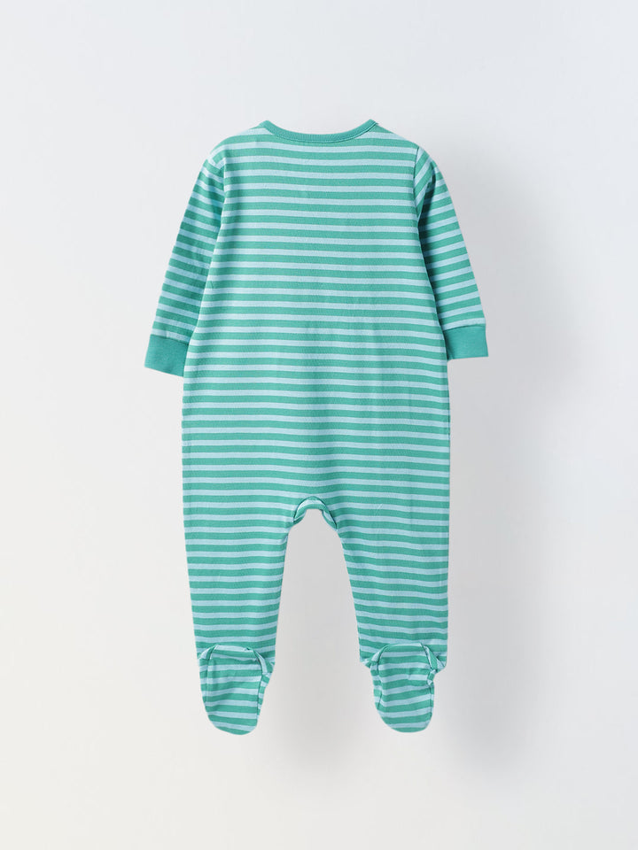 Infant Cotton Green Full Body Striped Romper