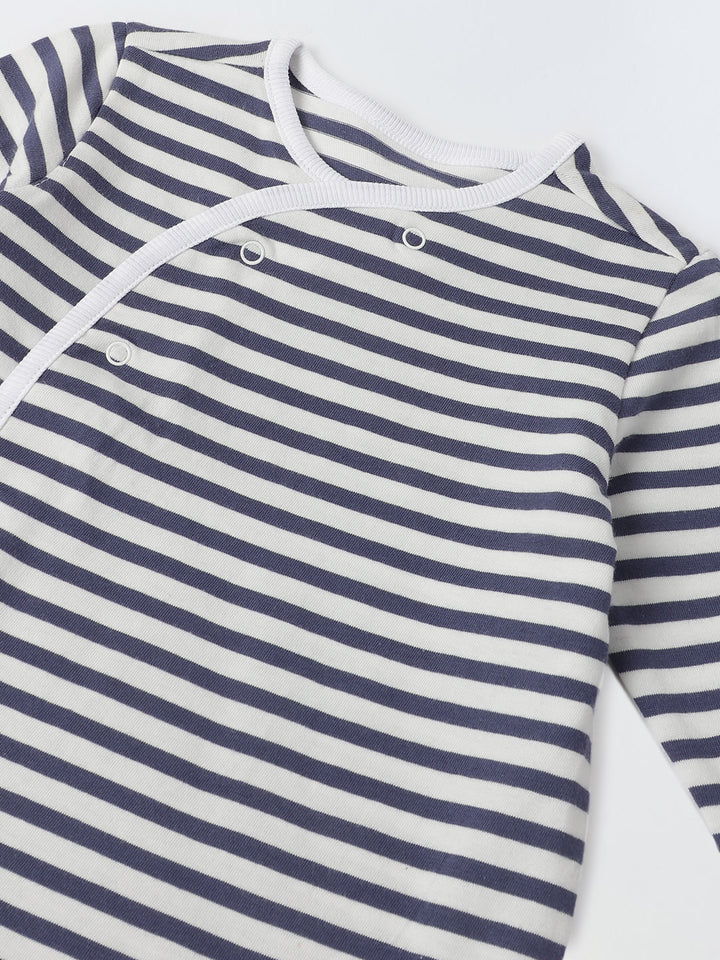 Infant Cotton White Full Body Striped Romper
