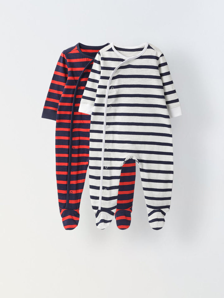 Pack of 2 Infant Cotton White/Red Striped  Full Body Romper