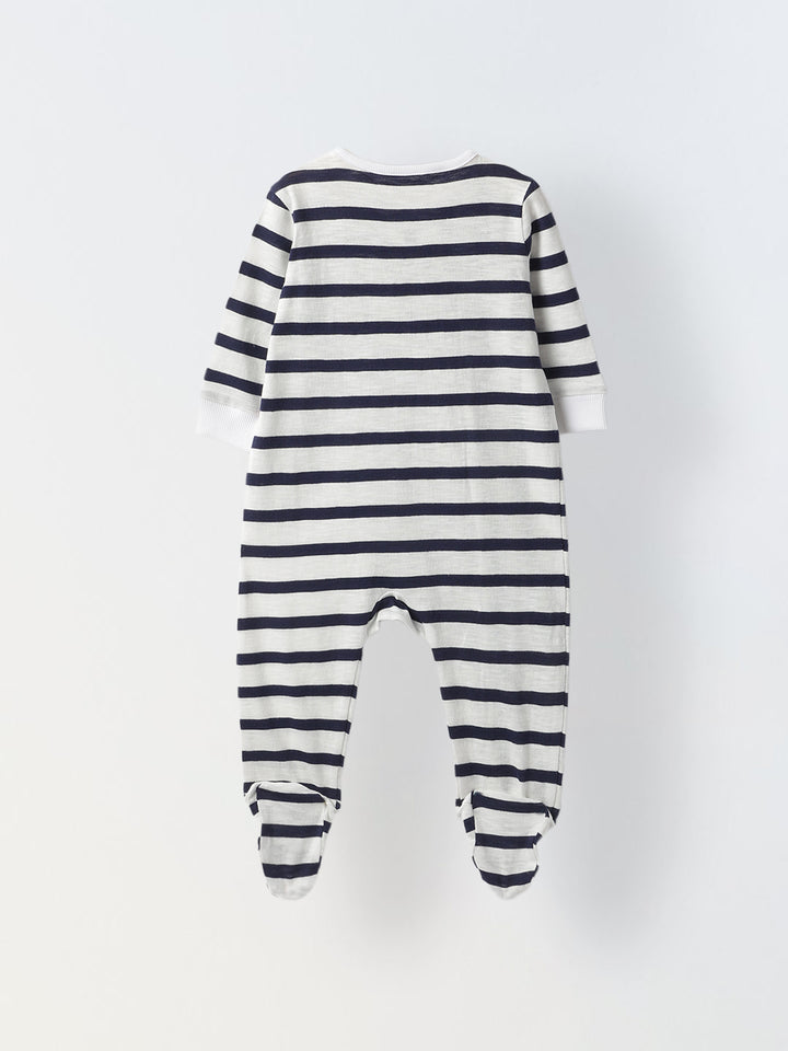 Infant Cotton White Full Body Striped Romper