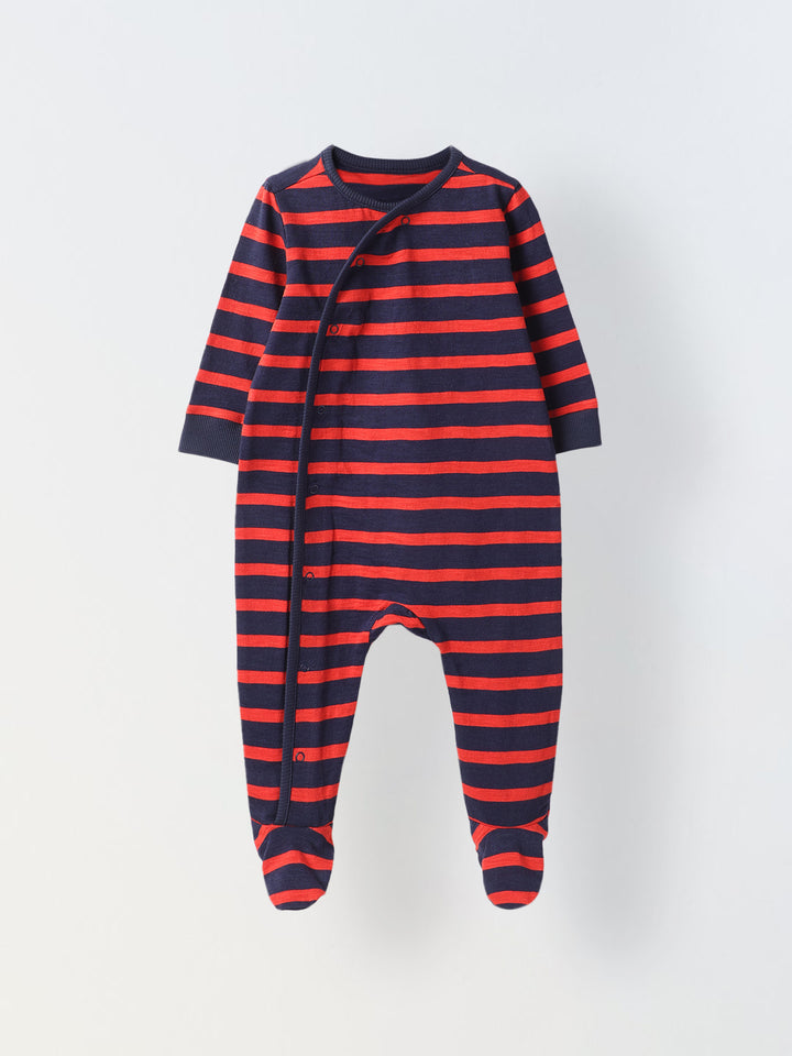 Pack of 2 Infant Cotton White/Red Striped  Full Body Romper