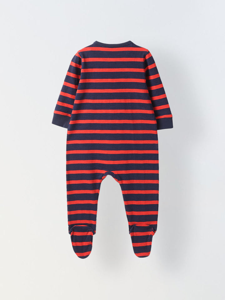 Infant Cotton Red Full Body Striped Romper
