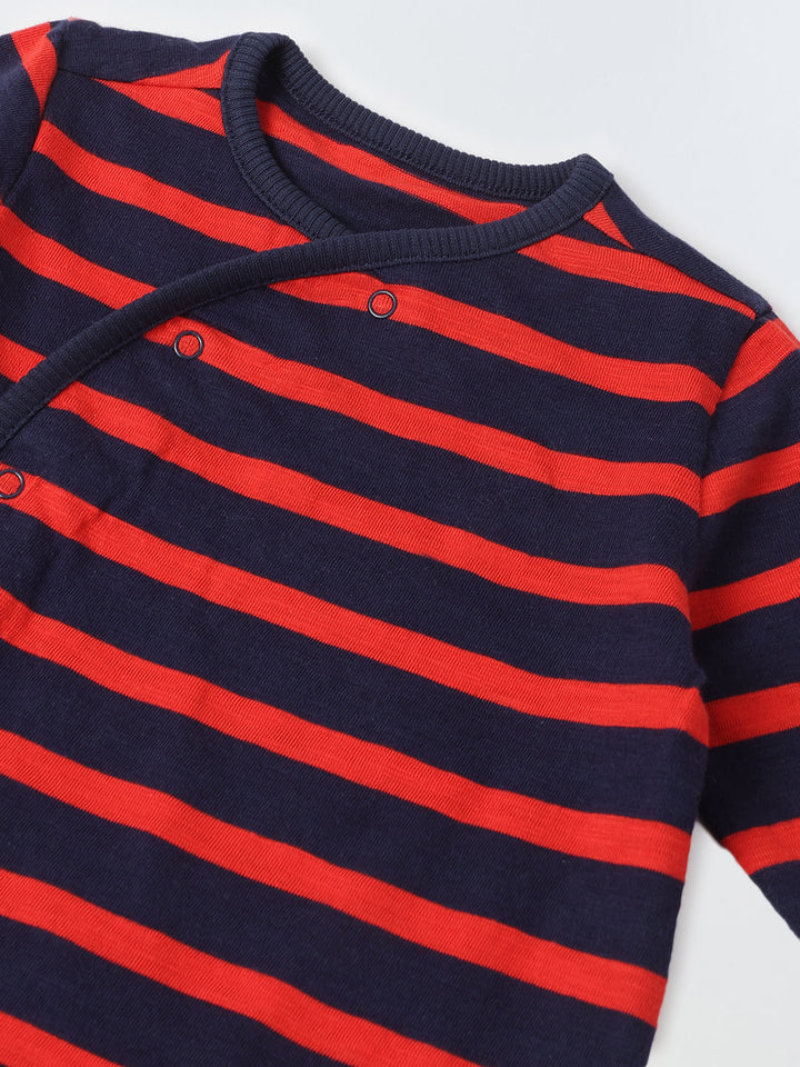 Infant Cotton Red Full Body Striped Romper
