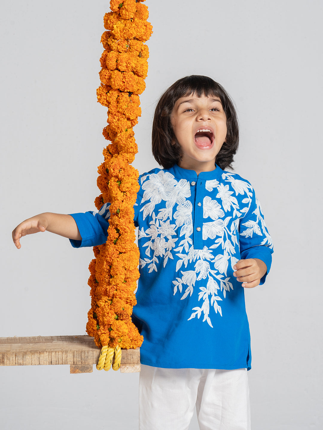 Boys Sky Blue Embroidered Kurta Set