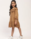 Brown Eyelet Lace Ruffle Dress-Girls.