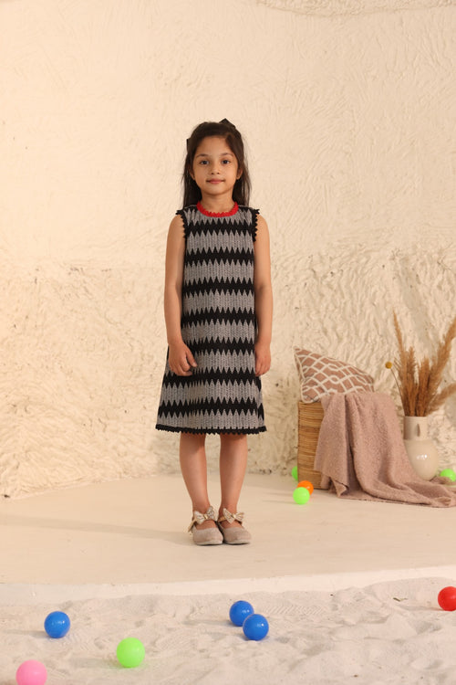 Spunkies Black Girls Solid Round Neck Short Sleeves Fit & Flare Dress