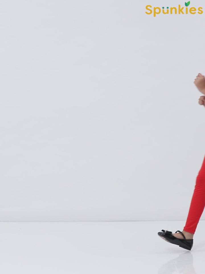 Girls Solid Red Cotton Leggings