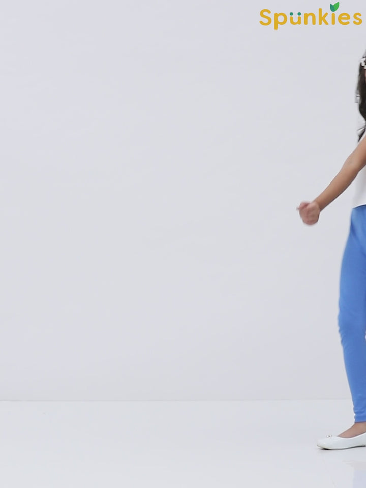 Girls Solid Blue Cotton Leggings