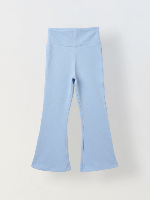 Spunkies Girls Blue Textured Floral Elasticated Waist Flared Leggings