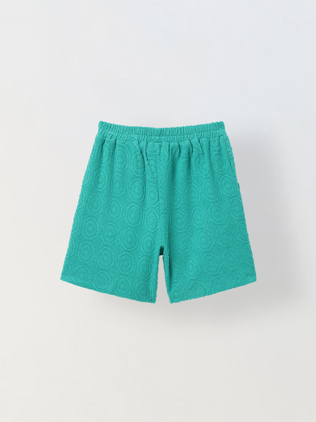 Boys Green Cotton Jacquard  Polo T-shirt and Shorts Set