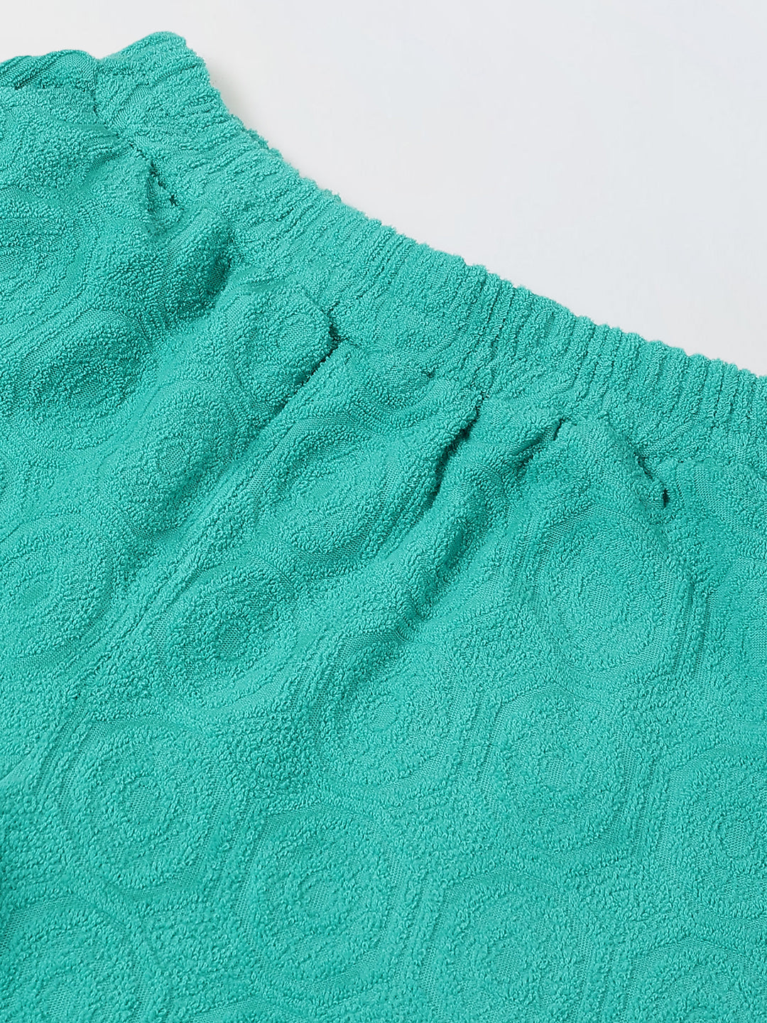 Boys Green Cotton Jacquard  Polo T-shirt and Shorts Set