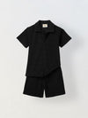 Boys Black Cotton Jacquard  Polo T-shirt and Shorts Set