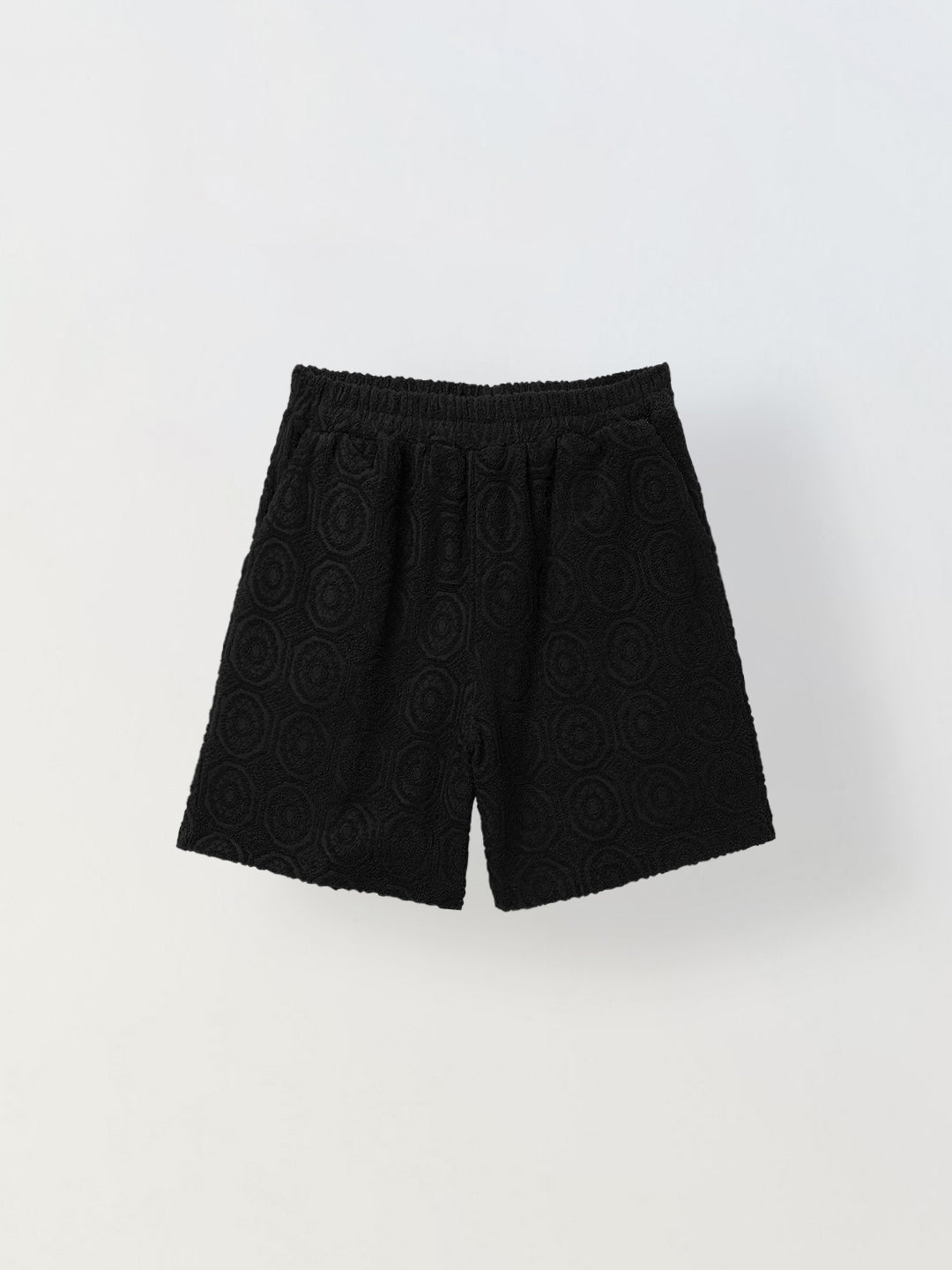 Boys Black Cotton Jacquard  Polo T-shirt and Shorts Set