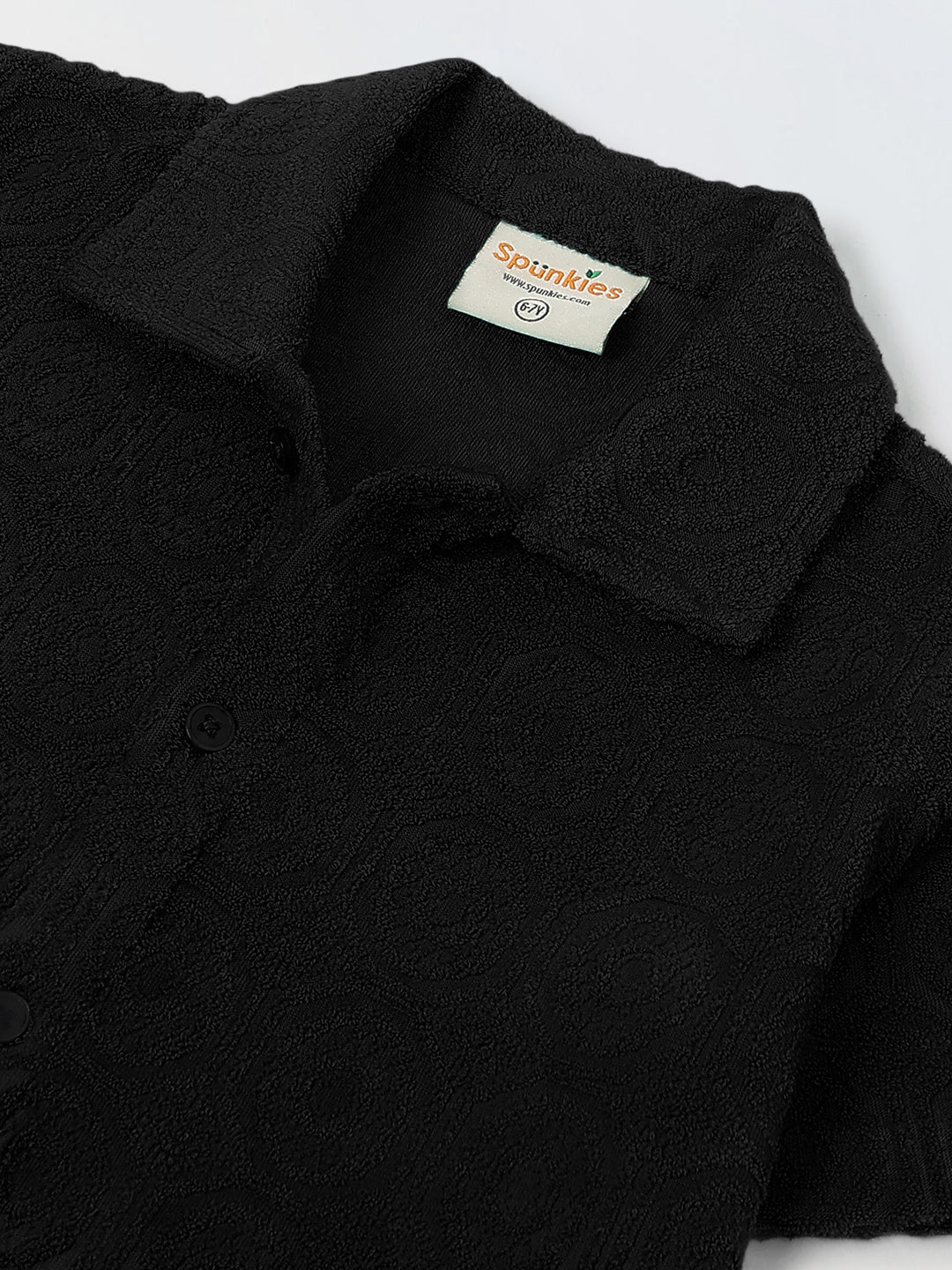 Boys Black Cotton Jacquard  Polo T-shirt and Shorts Set