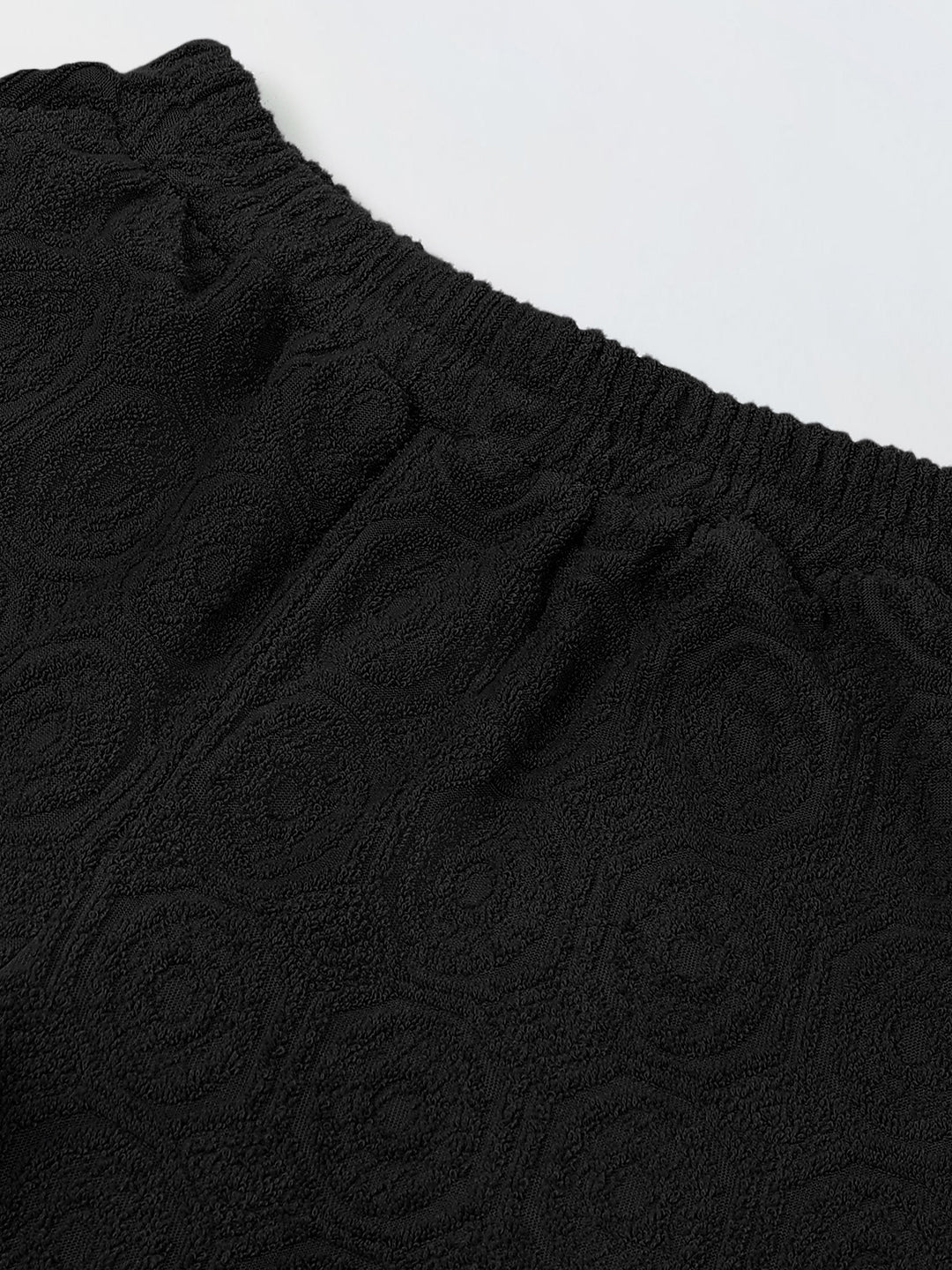 Boys Black Cotton Jacquard  Polo T-shirt and Shorts Set