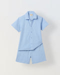 Boys Cotton Jacquard Blue Polo T-shirt and Shorts Set